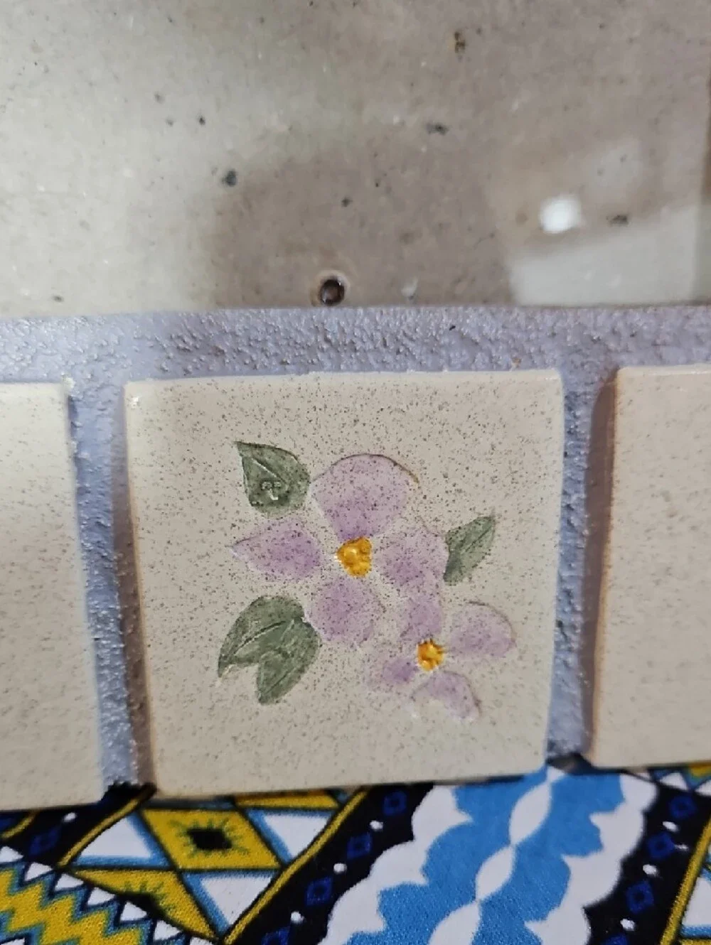 Handpainted Floral Ceramic Tile Inlay Photo Picture Frame